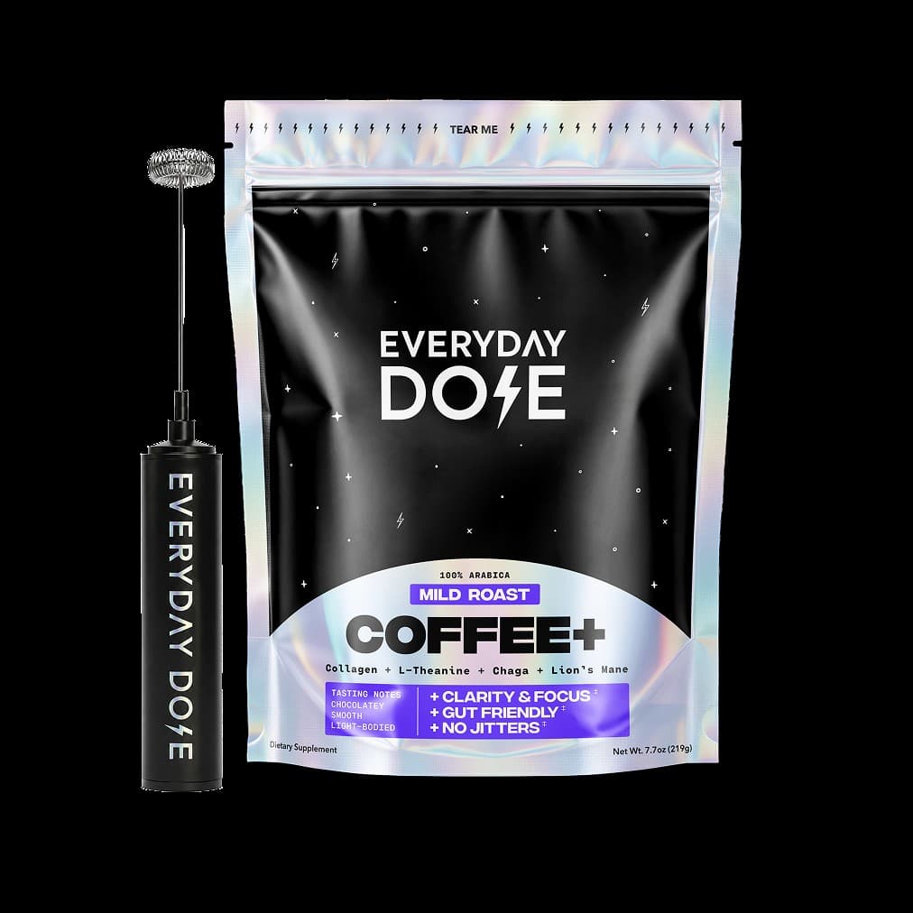 Everyday Dose Coffee+ month supply with frother product still
